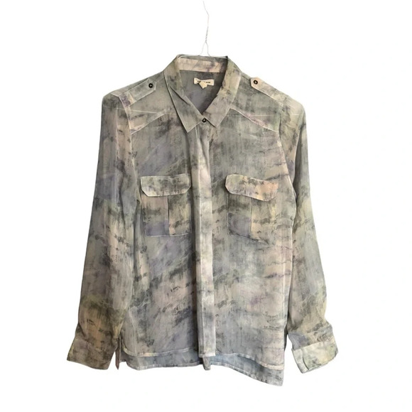 Silence + Noise Urban Outfitters Sheer Tie Dye  Pastel High Low Split Hem Blouse - Picture 1 of 15